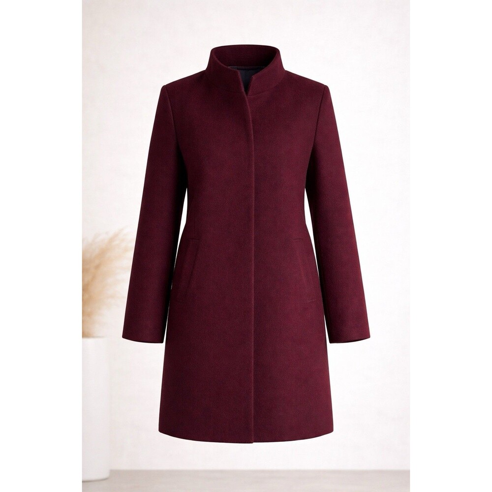 Reversible Wool Quilted Coat Burgundy Purple Heavyweight Hidden Button Womens